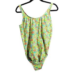 VTG‎ 60s Honors Maternity Green Floral One Piece Swimsuit Flower Power Groovy